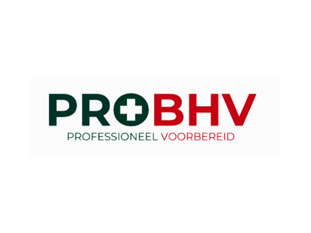Het logo van ProBHV. Dit is het bedrijf dat de BHV Herhalingscursus bij Indoor Beach Alkmaar verzorgt.